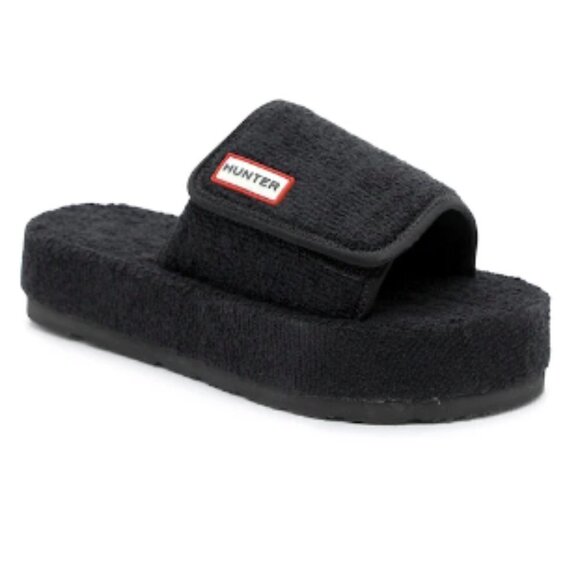 Hunter Terry Towelling Platform Slide Sandal in Black sz 9 - Picture 1 of 7